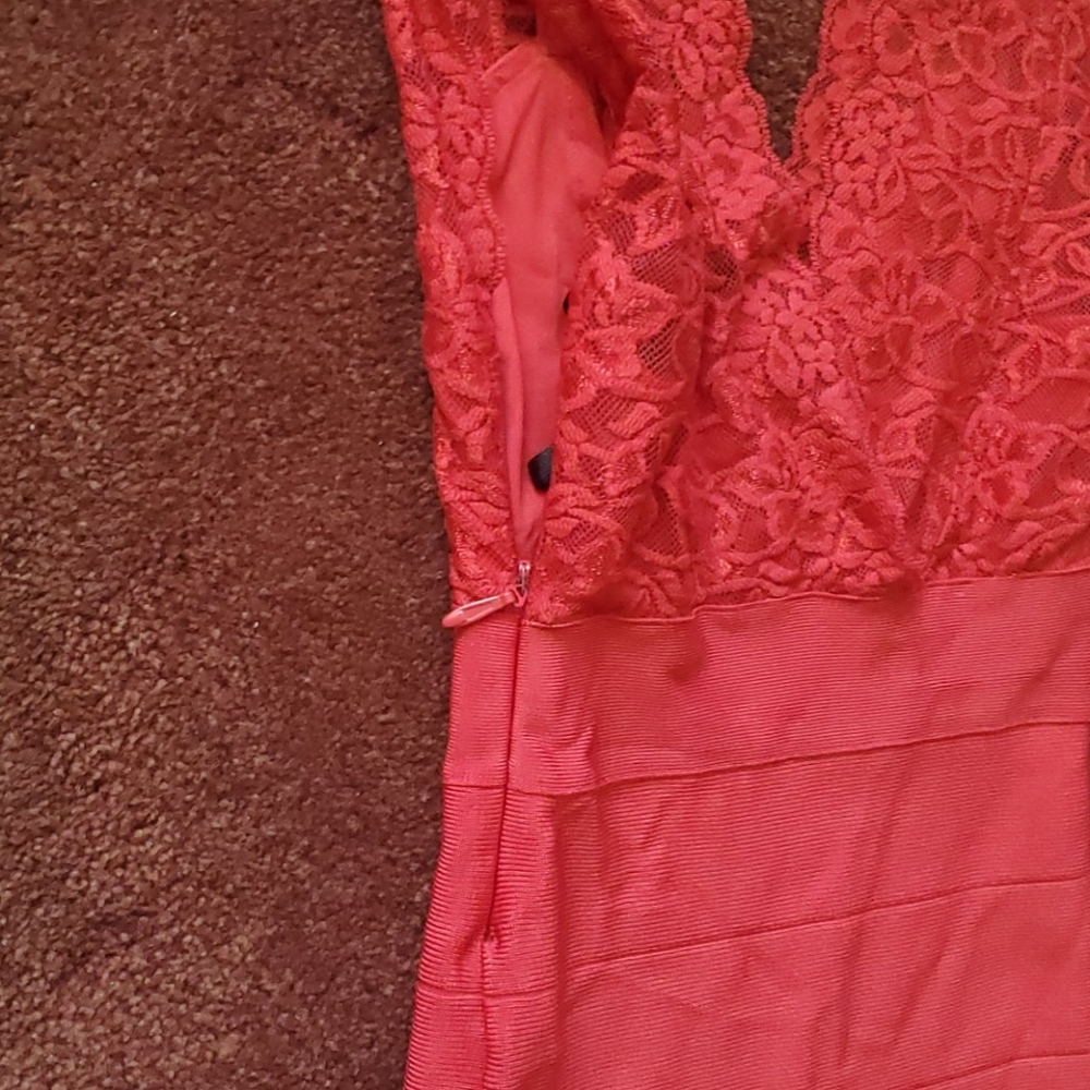 BEBE Red Lace Bandage dress - Picture 7 of 9